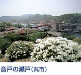 	呉市とその沖に浮かぶ倉橋島にはさまれた幅70mの狭い瀬戸で、平清盛が沈む夕日を金扇で招き、1日で切り開いたと伝えられています。呉市側には「音戸の瀬戸公園」があり、平清盛の日招像等があります。 呉駅よりバス音戸の瀬戸行25分、音戸渡船口下車。